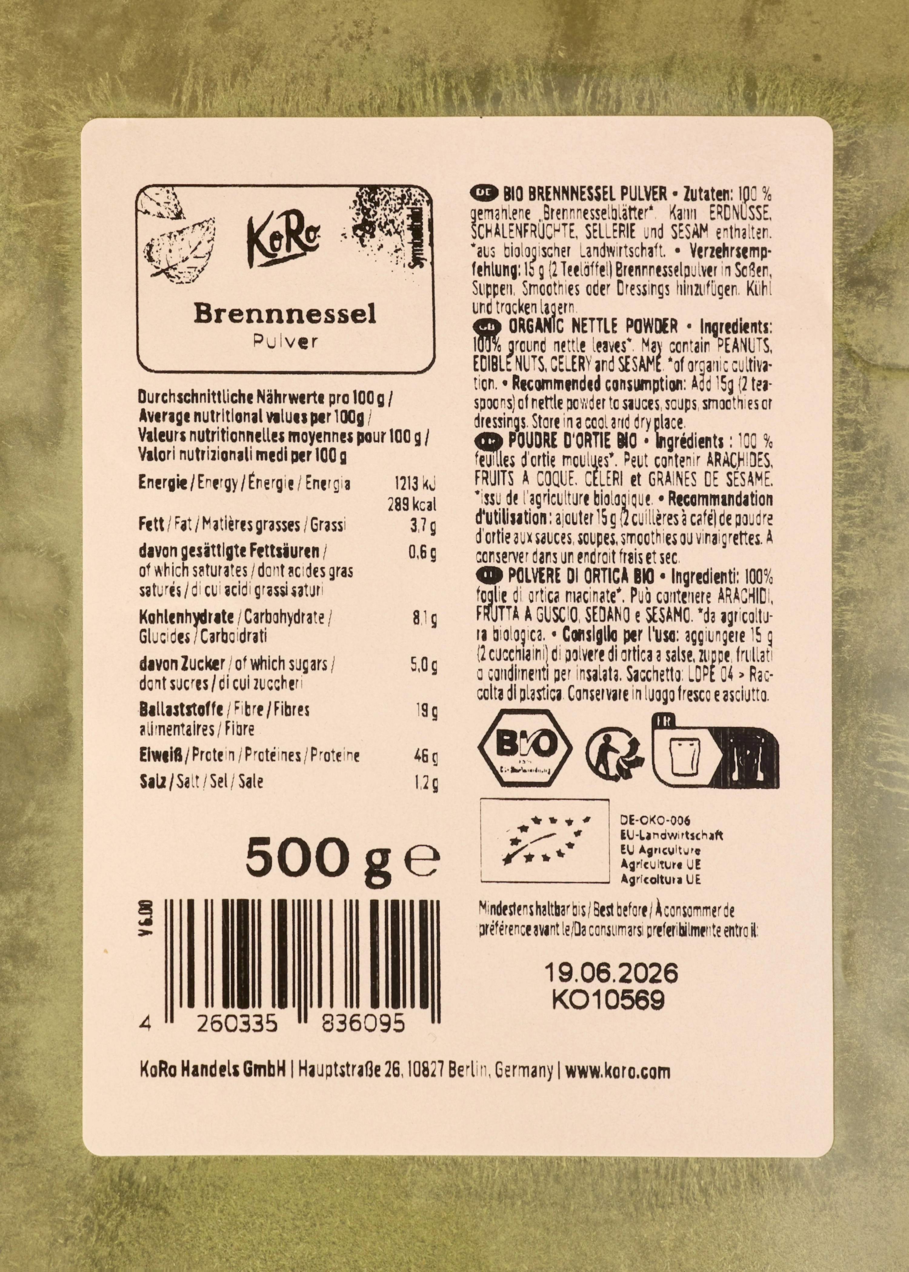 Bio Brennnessel Pulver 500 g