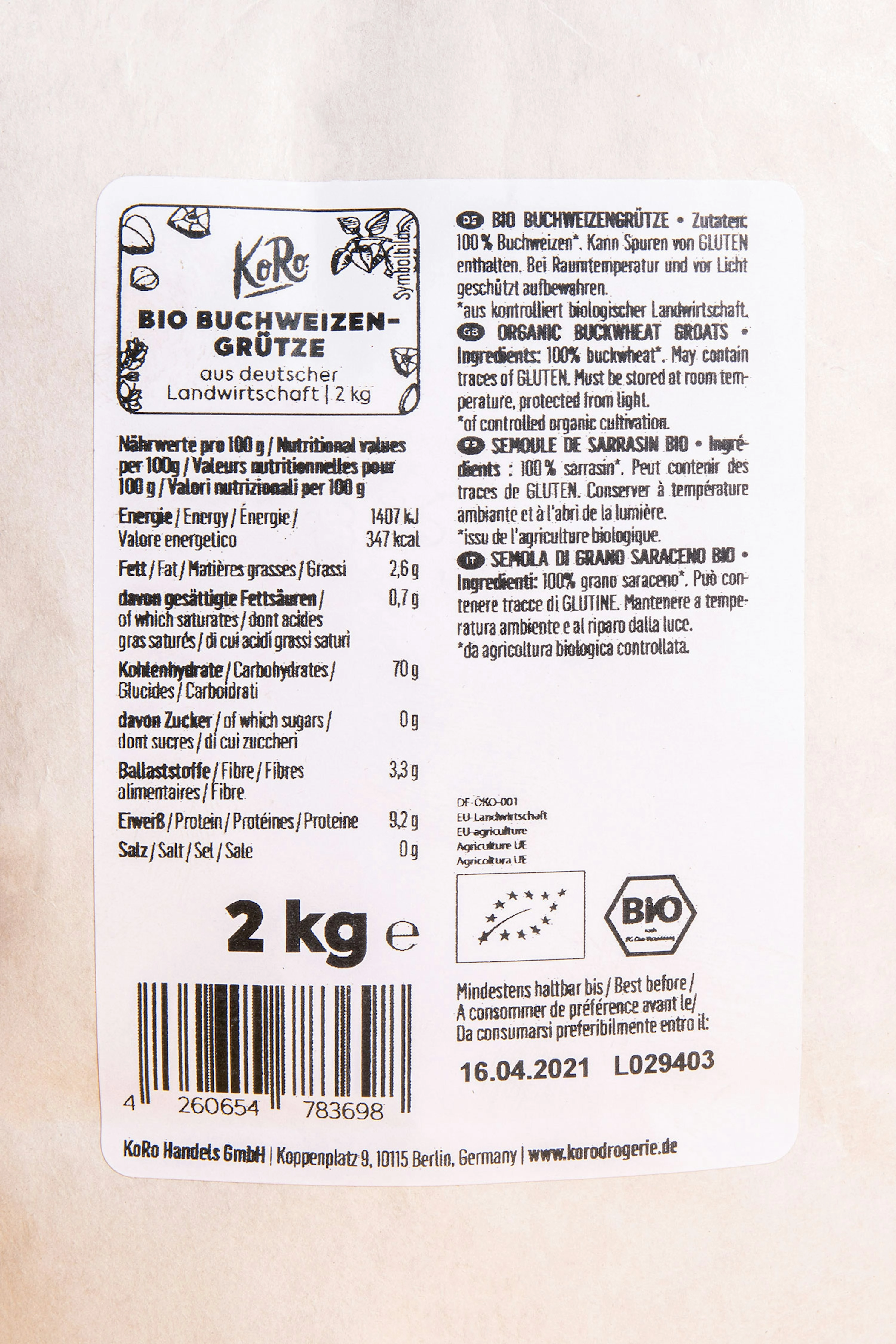 Bio Buchweizengrütze 2 kg