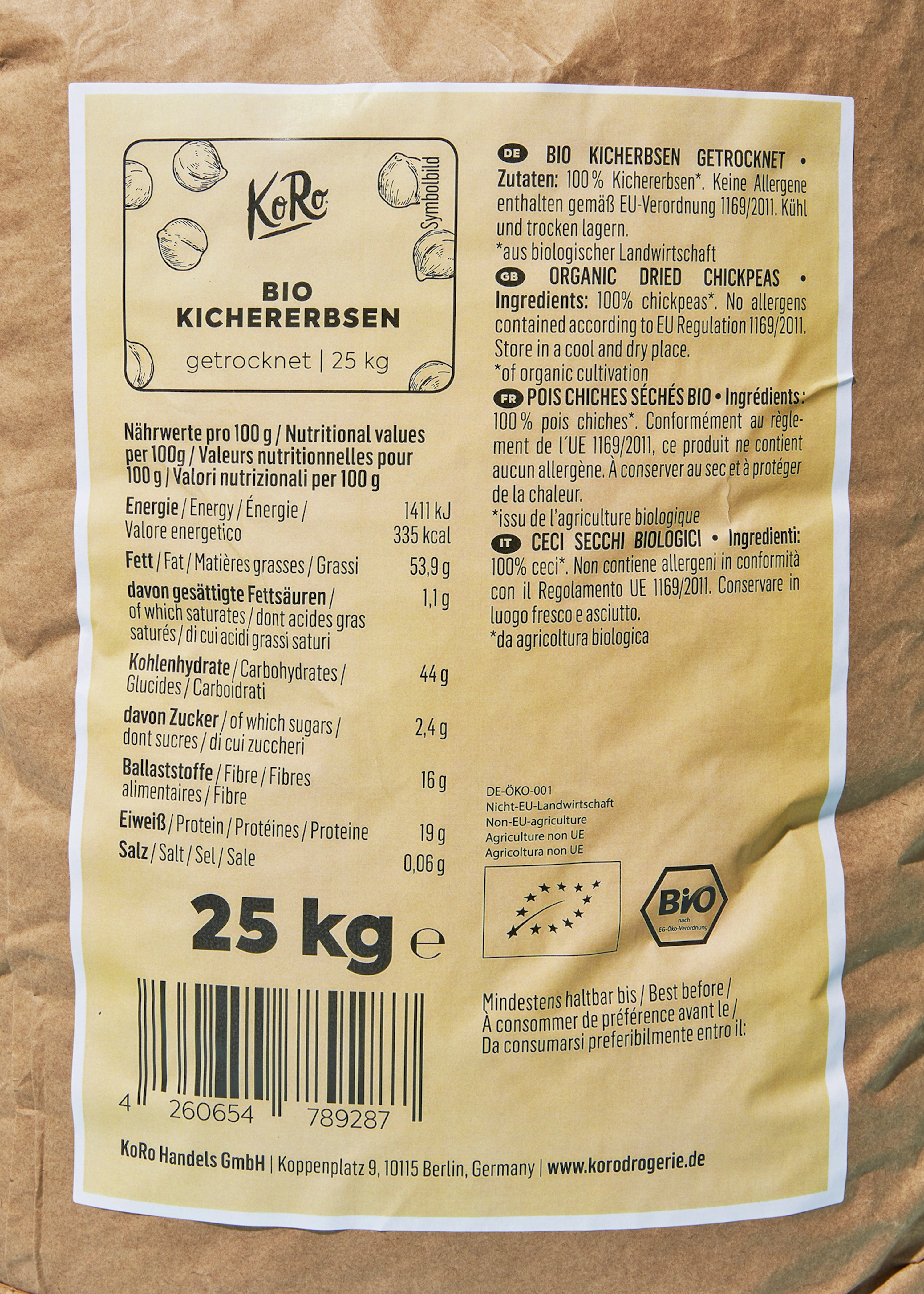 Bio Kichererbsen 25 kg