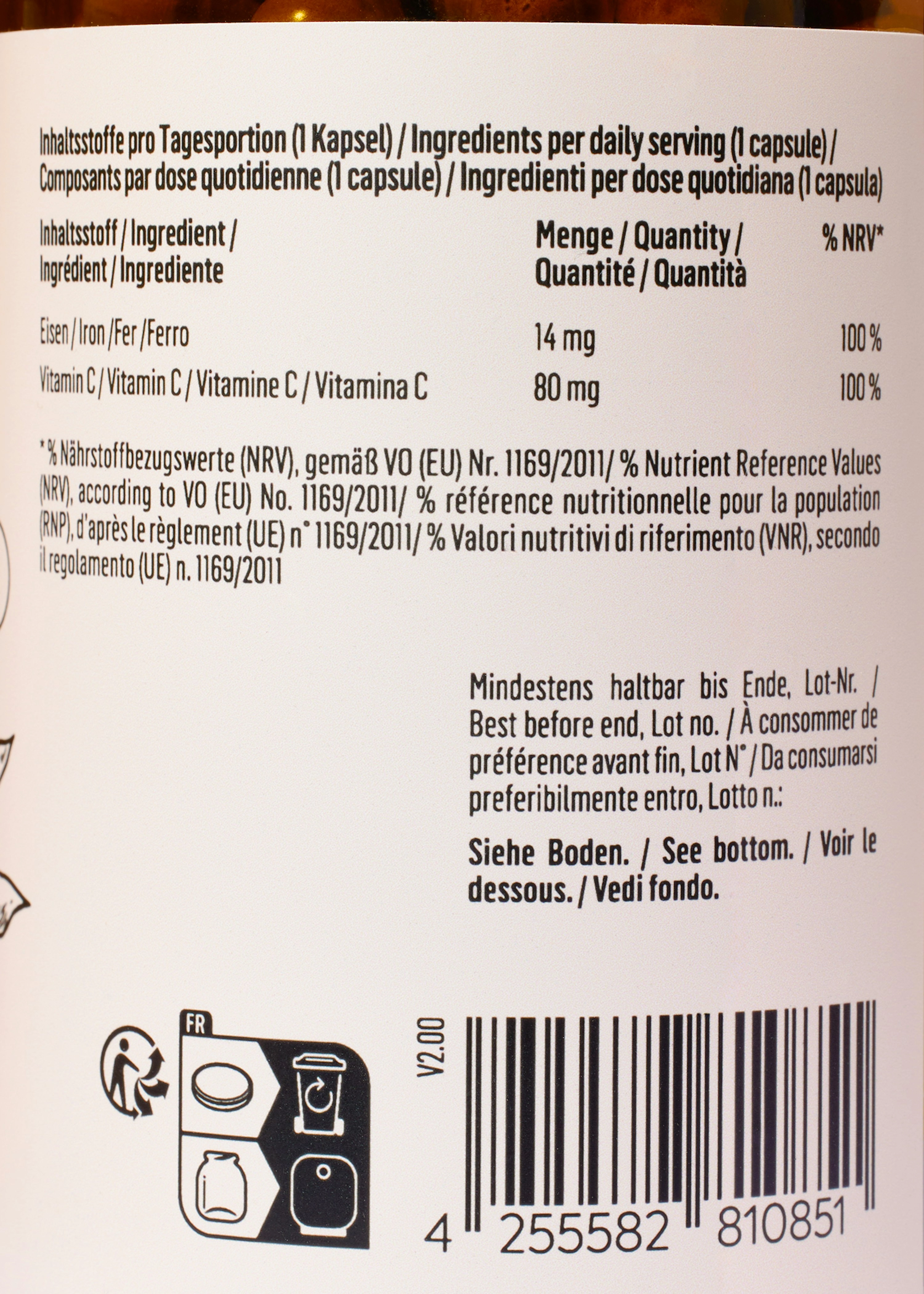 Natürliches Eisen + Vitamin C aus Curryblatt und Hagebutte Kapseln 180 Stück