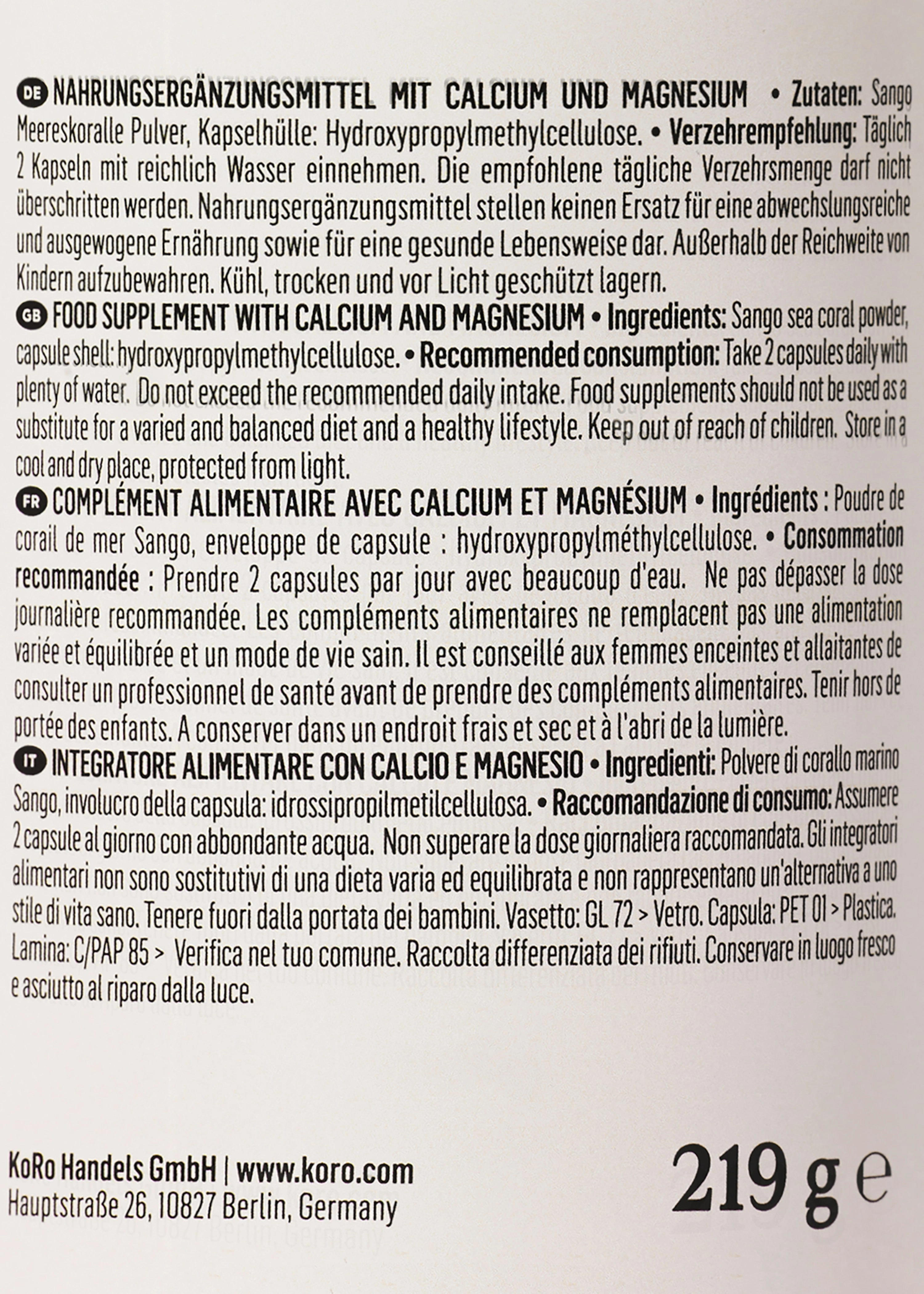Sango Meereskoralle Calcium + Magnesium Kapseln 180 Stück