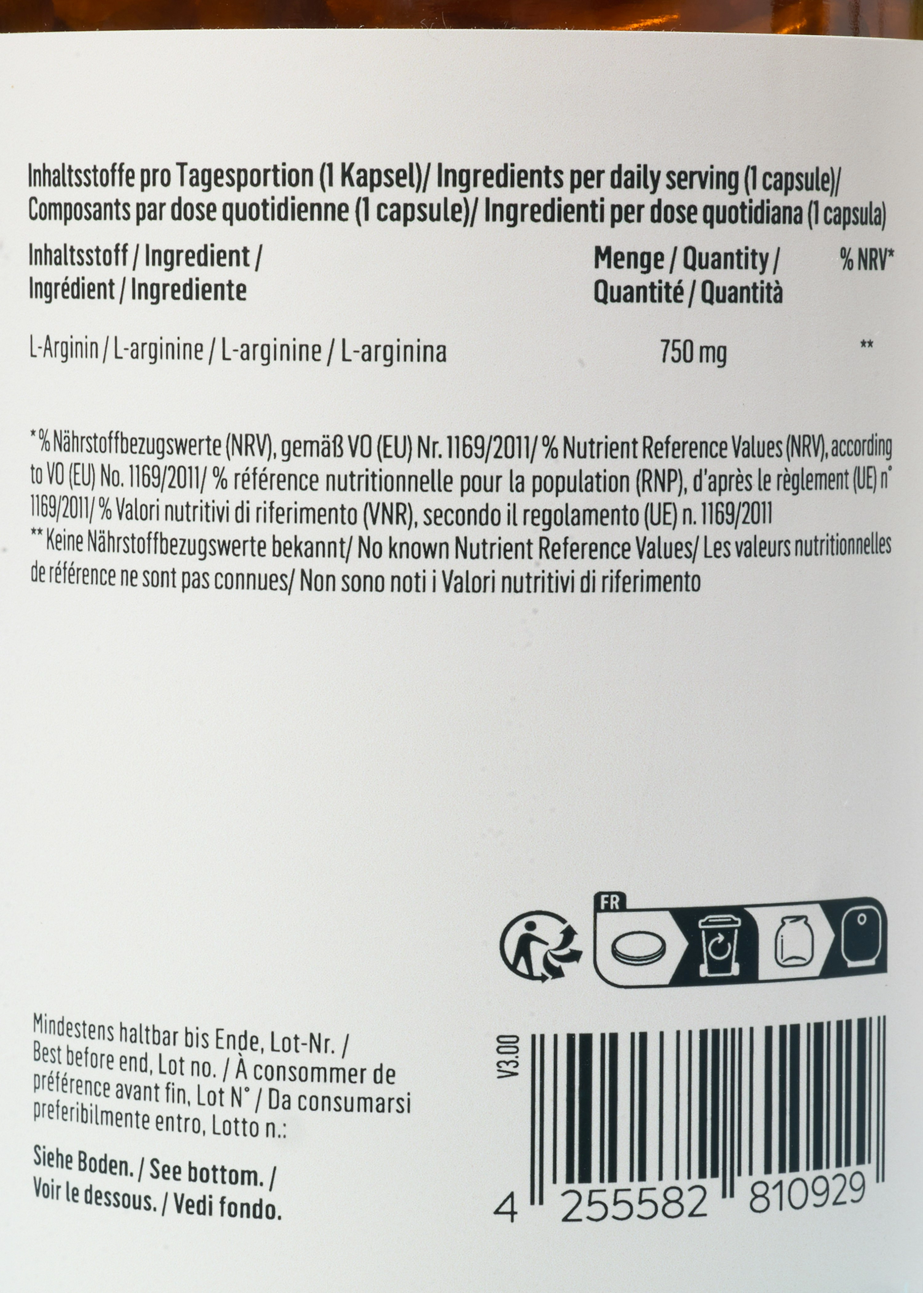 L-Arginin Base aus Fermentation Kapseln 365 Stück