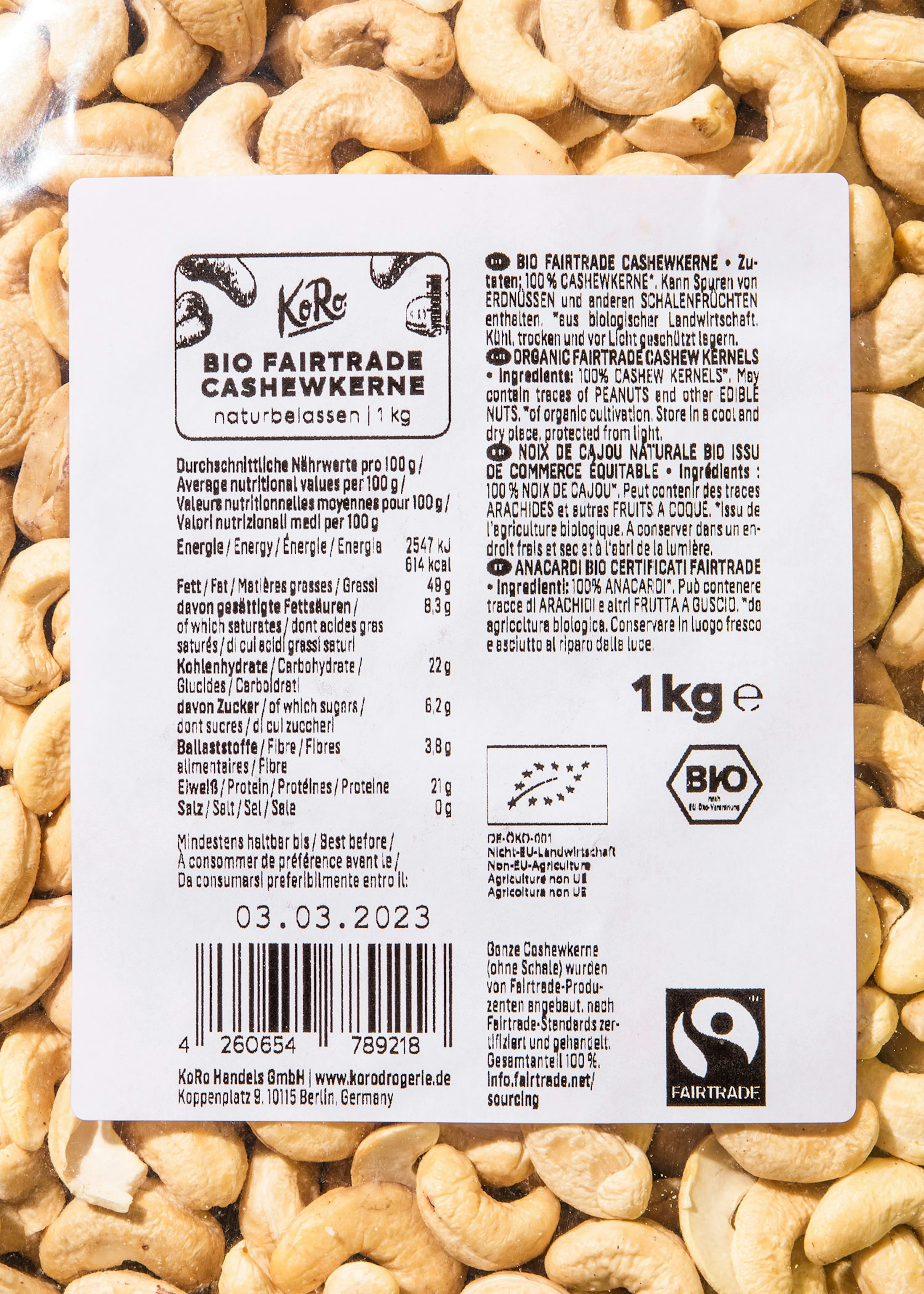 Bio Fairtrade Cashewkerne 1 kg
