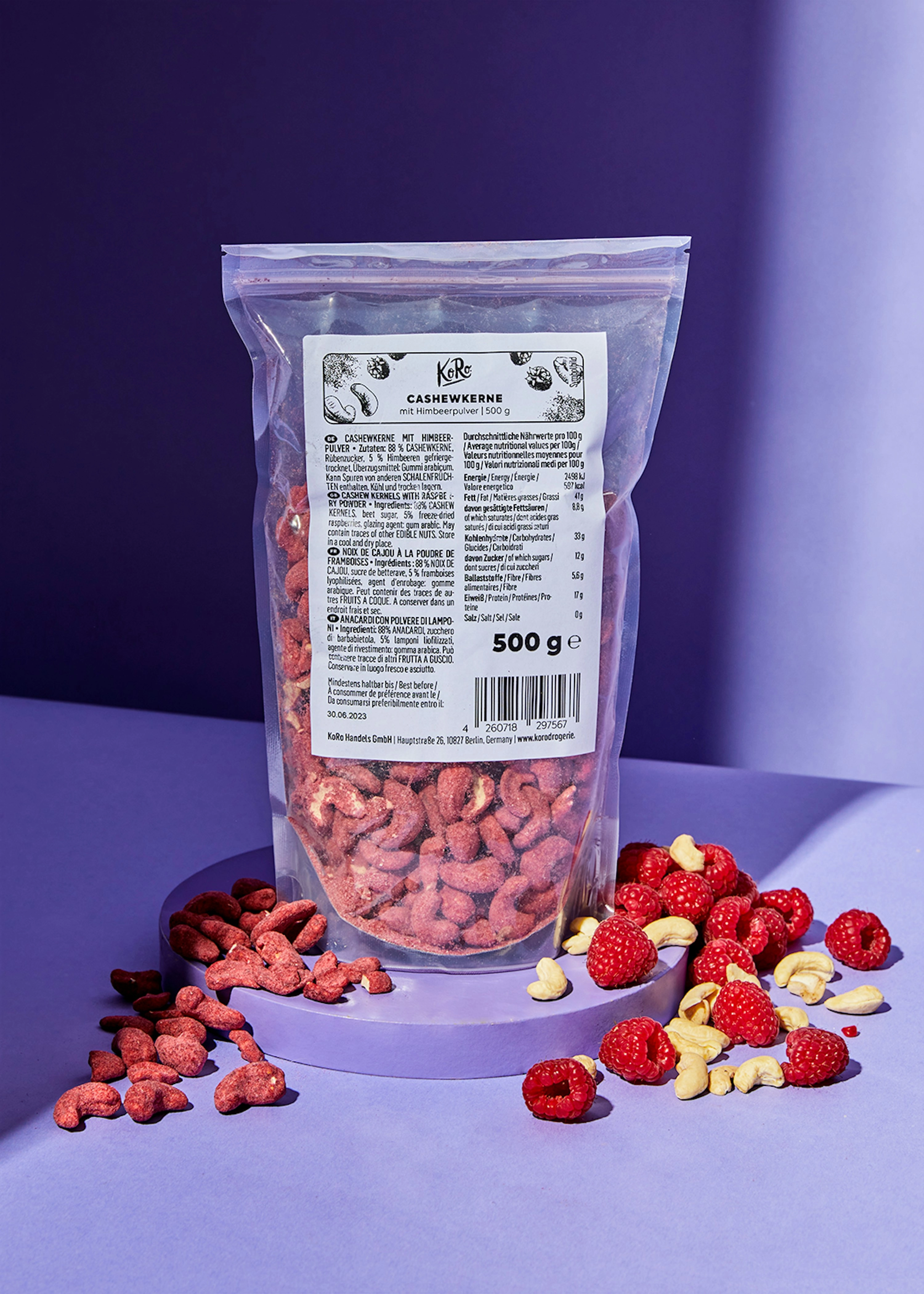 Cashewkerne mit Himbeerpulver 500 g