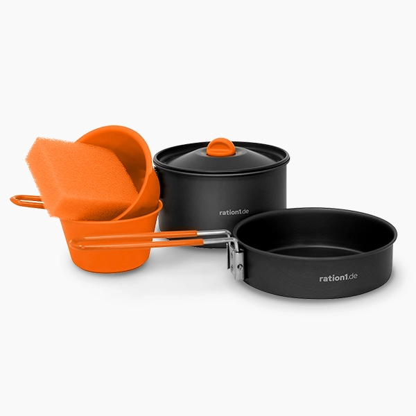 Topfset 7-teilig aus Aluminium und Edelstahl für Outdoor, Camping, Notfall