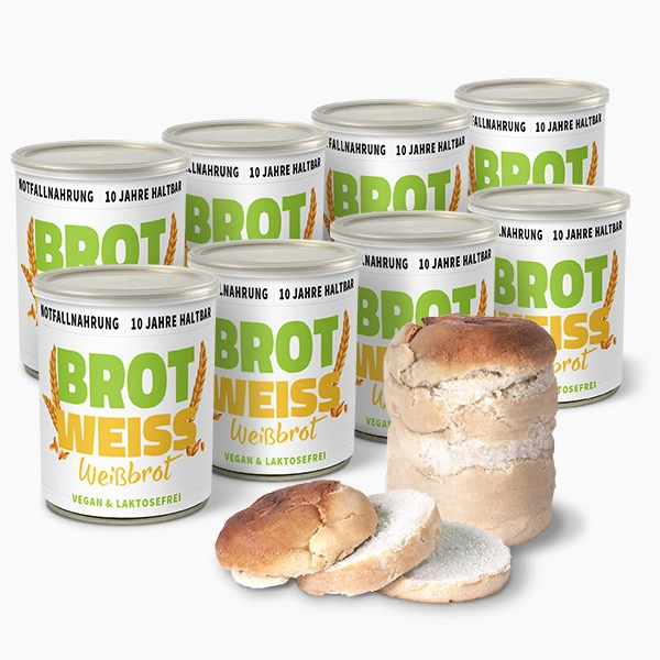 Weißbrot Dosenbrot Notvorrat, 8 Stück, 10 Jahre haltbar, MHD 2034