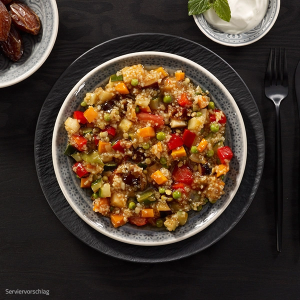 Notvorrat Bulgur orientalisch mit Gemüse und Datteln, 10 Jahre haltbar, Inhalt 4 x 400 g