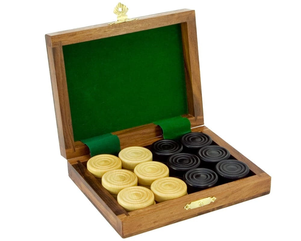 Sheesham und Buchsbaum Damespiel-Box