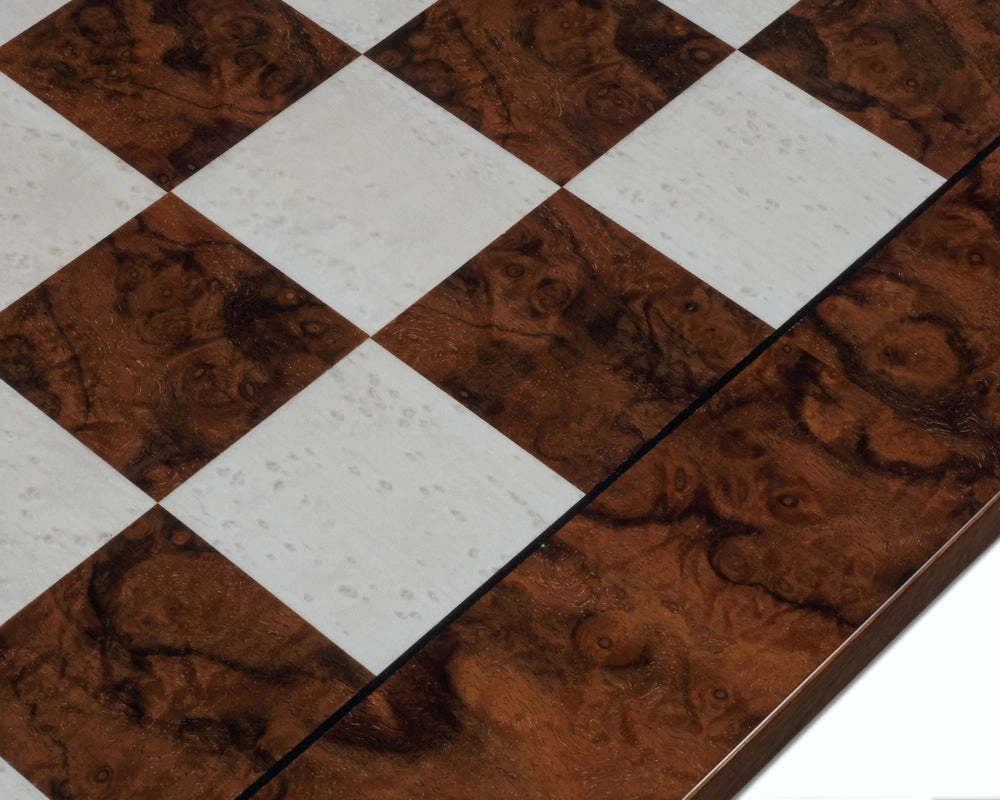 60 cm Luxus-Schachbrett aus dunkel gebeiztem Walnusswurzelholz, italienisch