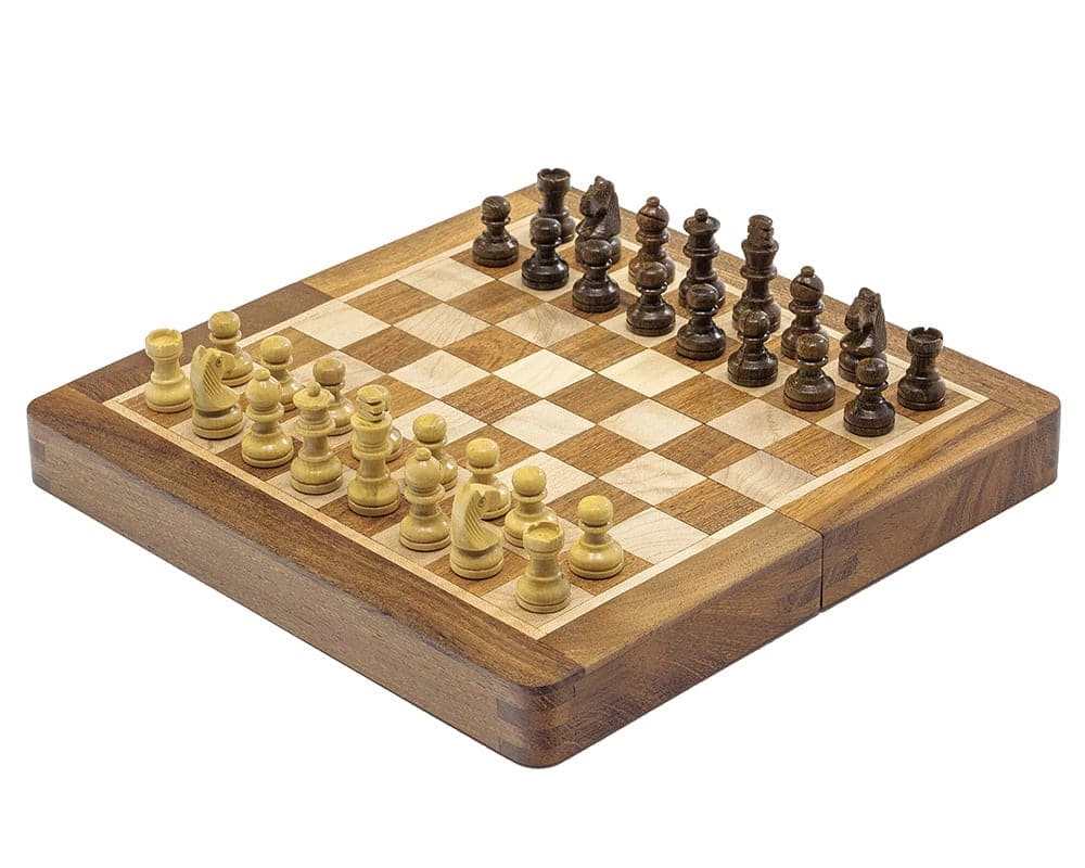 Deluxe Klappbares Reiseschachspiel aus Hartholz 19 cm - Magnetisch