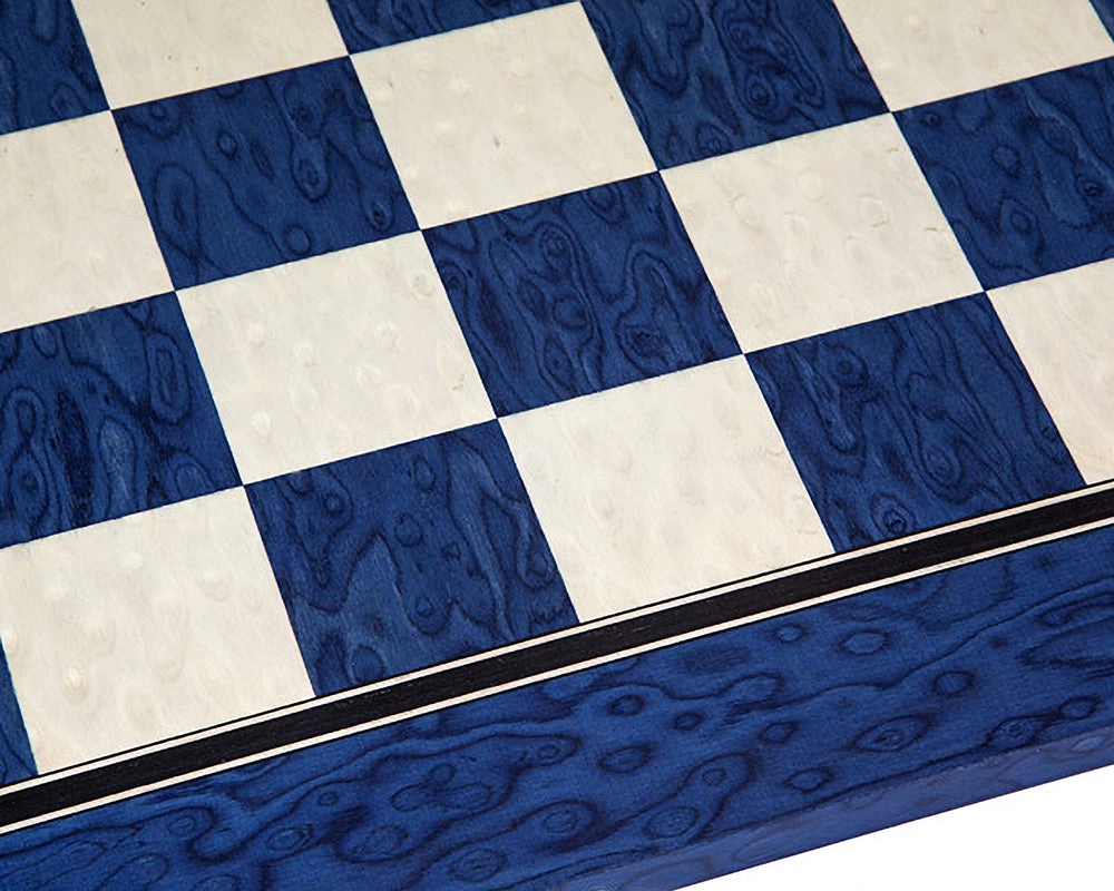 50 cm Deluxe Schachbrett aus Satin-Blauem Eschenahorn und Ahorn