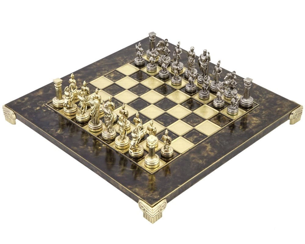 Manopoulos Griechisch-Römisches Armee Metallschachspiel mit Holzkasten - KLEIN