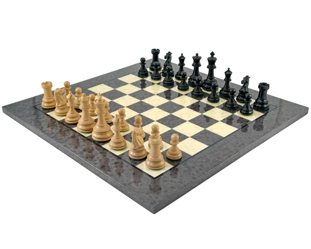 Cheltenham Schachset aus Ebenholz und grauem Heideholz