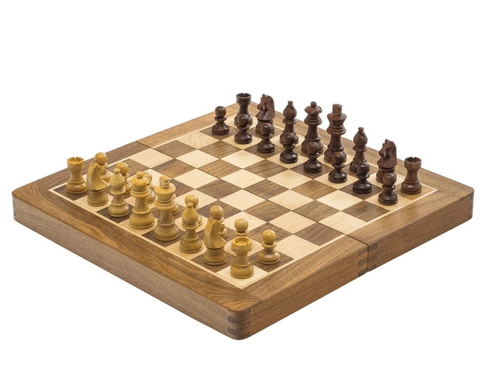 Luxus-Reiseschachspiel aus Hartholz mit Klappbrett, 30 cm - Magnetisch