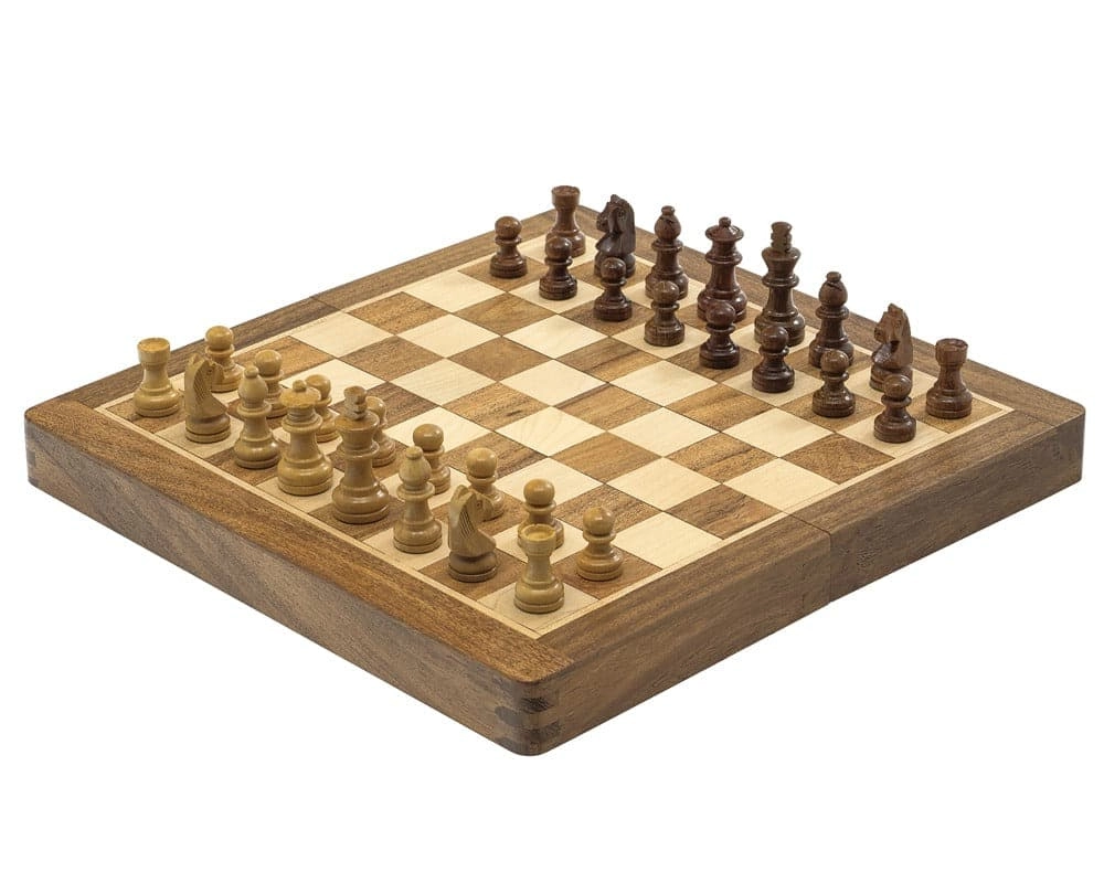 Deluxe klappbares Reiseschachset aus Hartholz, 25 cm, magnetisch.