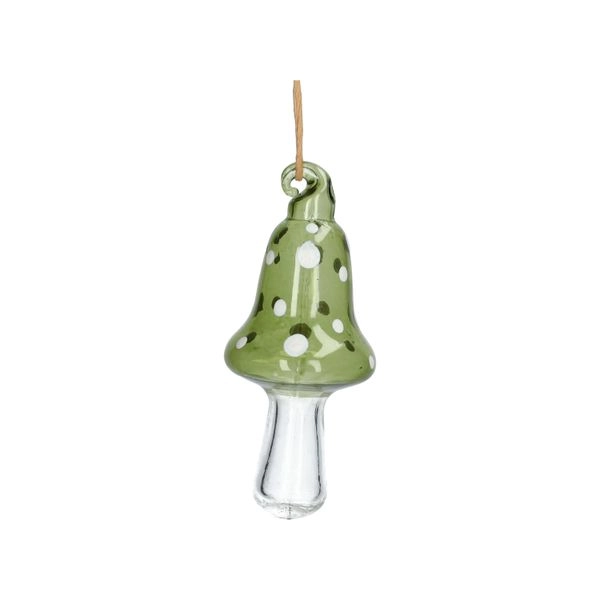 Anhänger pilz mit punkten, glas, grün, 9 cm