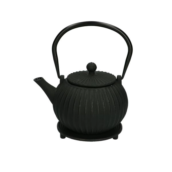 Teekanne mit untersetzer, gusseisen, schwarz