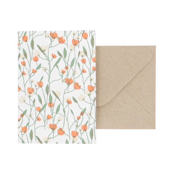 Karte mit umschlag, blumen, orange & rosa