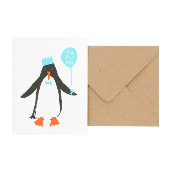 Karte mit umschlag, pinguin mit ballon