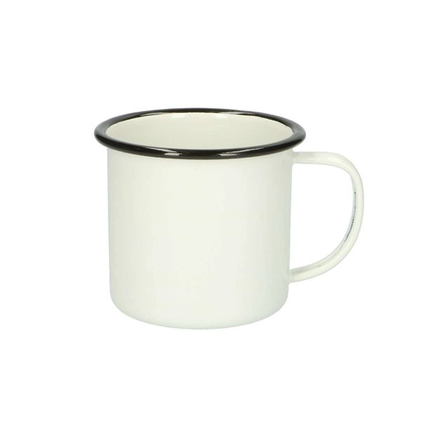Becher mit henkel, emaille, schwarz/weiß, ø 9 cm