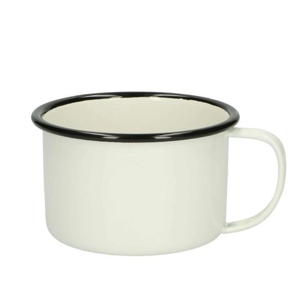 Becher mit henkel, emaille, schwarz/weiß, ø 11 cm