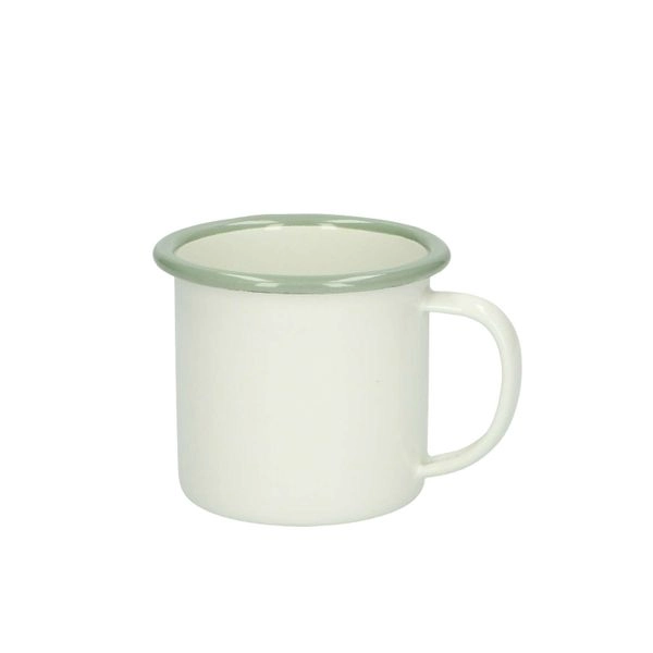 Becher mit henkel, emaille, graugrün/weiß, ø 7 cm