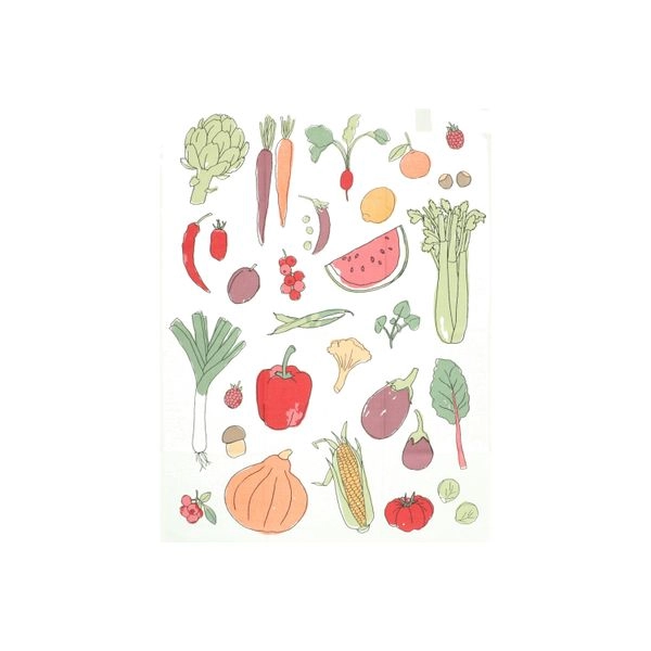 Geschirrtuch, bio-baumwolle, obst und gemüse 50 x 70 cm