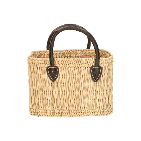 Tasche, pitrusgras, braune ledergriffe, klein
