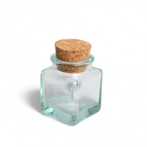 Eckiges mini-glas mit korkverschluss, aus grünem recyclinglas, 35