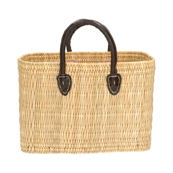 Tasche, pitrusgras, braune ledergriffe, mittelgroß