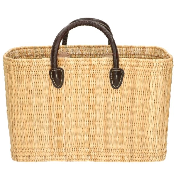 Tasche, pitrusgras, braune ledergriffe, groß