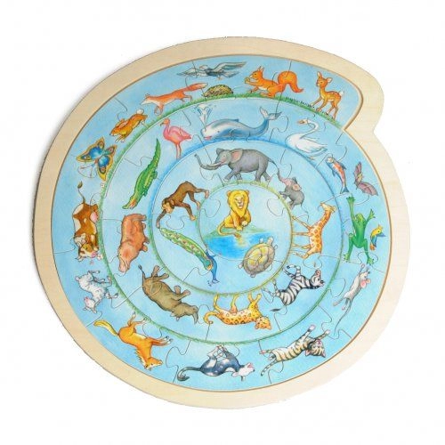 Rundes puzzle mit tieren