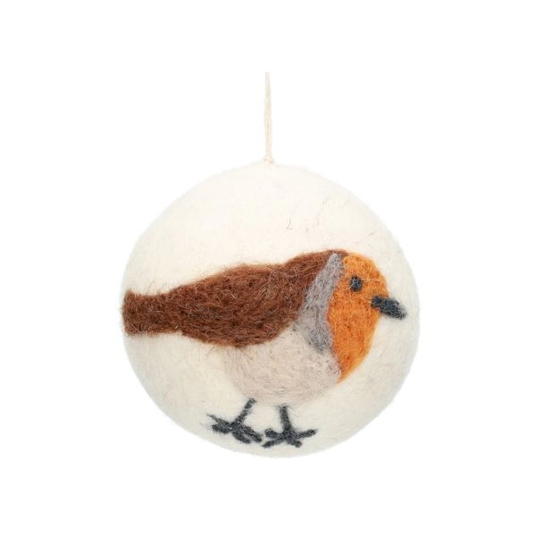 Weihnachtskugel mit rotkehlchen, filz, ø7 cm