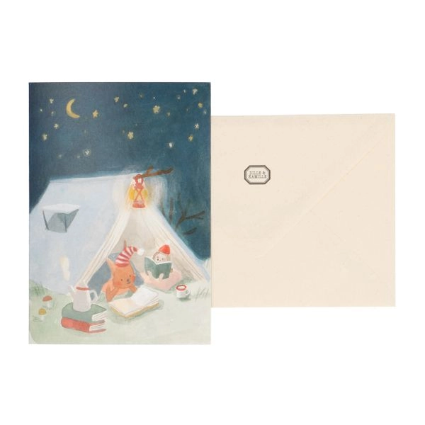 Weihnachtskarte mit umschlag, zelt mit tieren