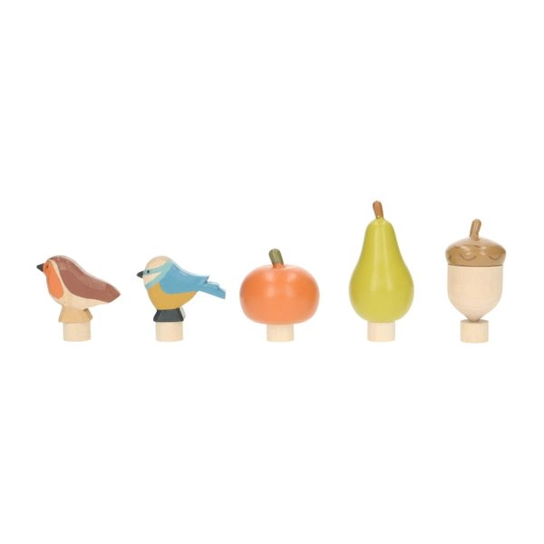 Steckfiguren für den holzring, vögel und obst, 5er-set