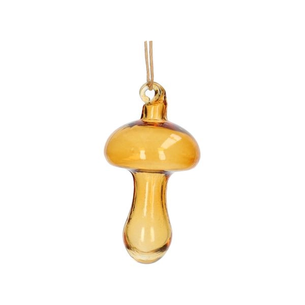 Anhänger pilz, glas, ocker, 9 cm