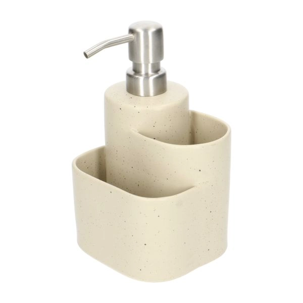 Seifenspender mit 2 fächern, keramik u. rostfr. stahl, beige