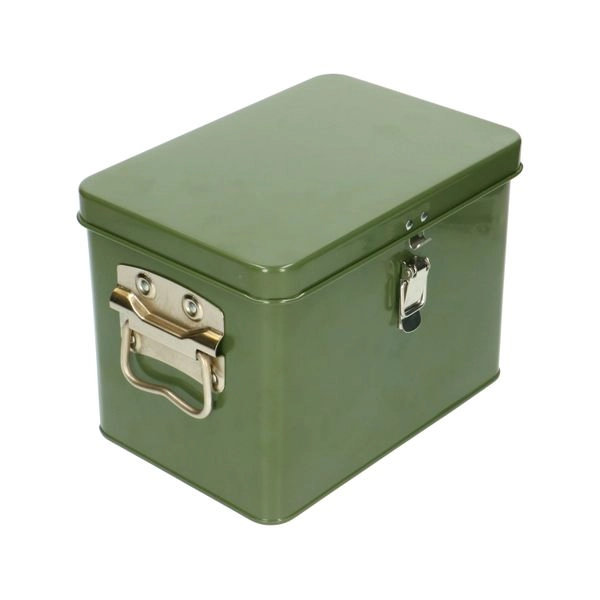 Sämerei-dose, dunkelgrün, metall