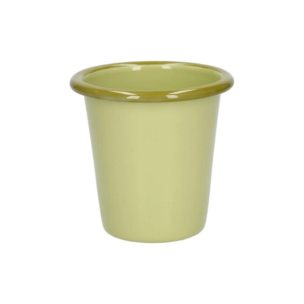 Becher, emaille, hellgrün mit olivgrünem rand, ø8 cm