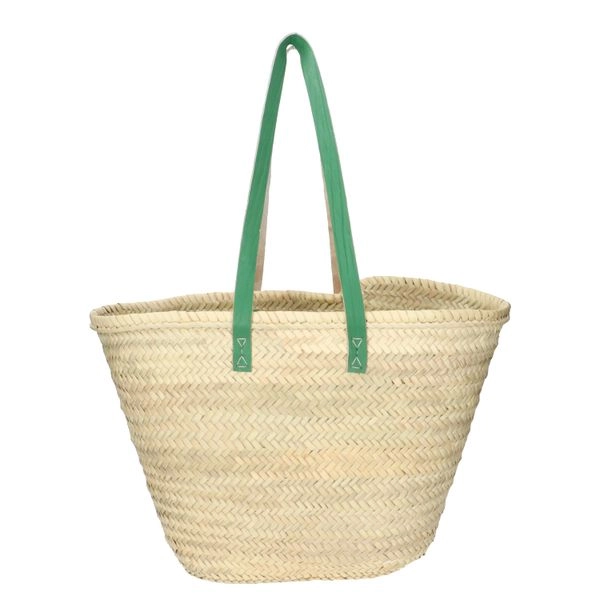 Tasche/korb, palmblatt, lange ledergriffe, pastelltürkis