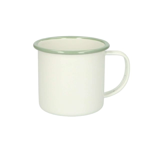 Becher mit henkel, emaille, graugrün/weiß, ø 9 cm