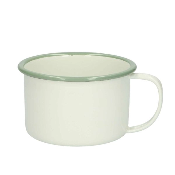 Becher mit henkel, emaille, graugrün/weiß, ø 11 cm