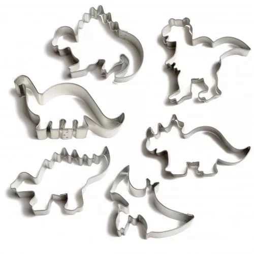 Dinosaurier-keksausstecher, edelstahl, set mit 6 stück