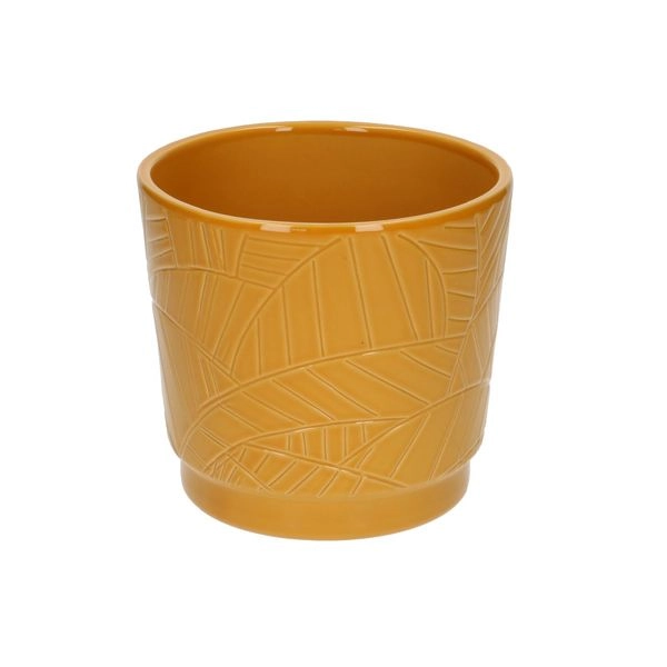 Übertopf, steingut, ockergelb mit palmmotiv, ø 14 cm
