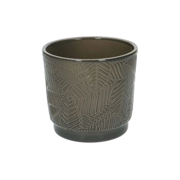 Übertopf, steingut, graugrün mit blättermotiv, ø 14 cm
