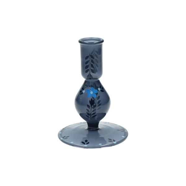 Kerzenhalter, handbemalt, blaues glas, blumen, 12,5 cm