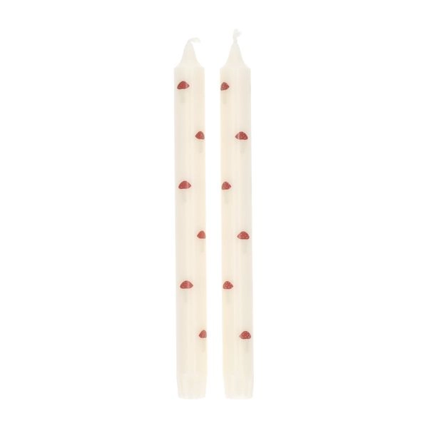 Tafelkerzen, weiß mit pilzen, 25 cm, 2 stück