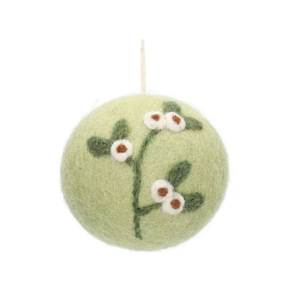 Weihnachtskugel filz, grün met zweig, ø 6 cm