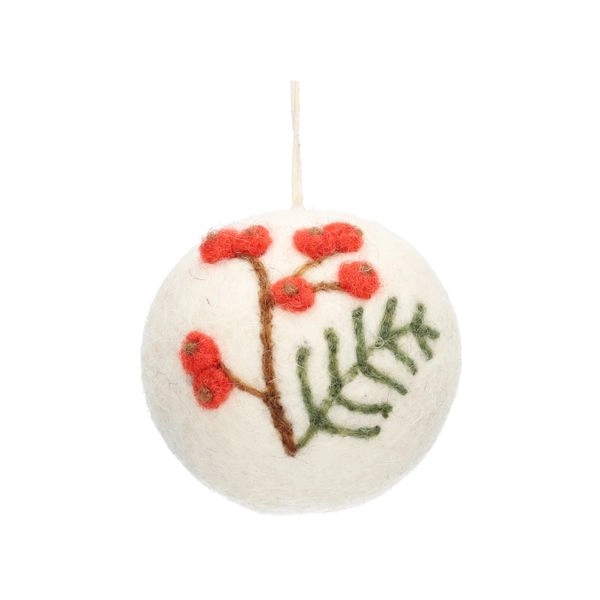 Weihnachtskugel, rote beeren, filz, ø 6 cm