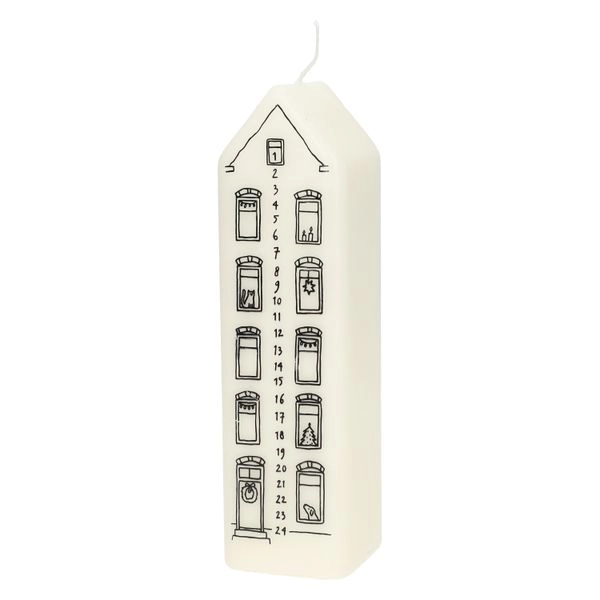 Adventskerze grachtenhaus, weiß, 20 cm